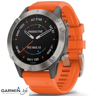 Спортивний годинник Garmin Fenix 6 Pro Sapphire Titanium with Ember Orange Band 010-02158-14