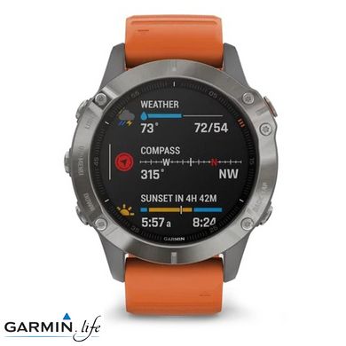 Спортивний годинник Garmin Fenix 6 Pro Sapphire Titanium with Ember Orange Band 010-02158-14