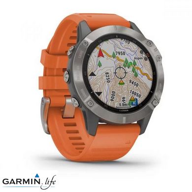 Спортивний годинник Garmin Fenix 6 Pro Sapphire Titanium with Ember Orange Band 010-02158-14