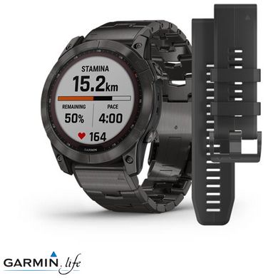 Смарт-годинник Garmin Fenix 7X Sapphire Solar C. Grey DLC Titanium w. Carbon Grey DLC Vented T. Band