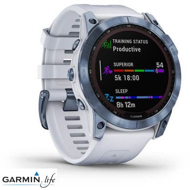 Смарт-годинник Garmin Fenix 7X Sapphire Solar M. Blue DLC Titanium w. Whitestone Band