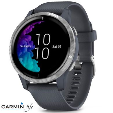 Смарт-годинник Garmin Venu Silver Stainless Steel Bezel w. Granite Blue and Silicone B