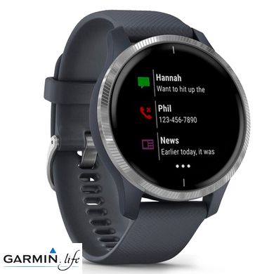 Смарт-годинник Garmin Venu Silver Stainless Steel Bezel w. Granite Blue and Silicone B