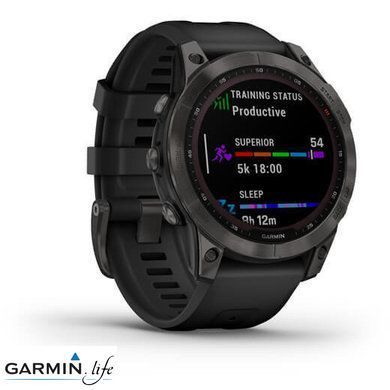Смарт-годинник Garmin Fenix 7 Sapphire Solar Carbon Gray DLC Titanium with Black Band
