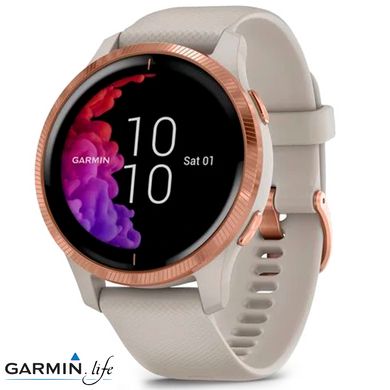 Смарт-годинник Garmin Venu Rose Gold Stainless Steel Bezel w. Light Sand and Silicone B