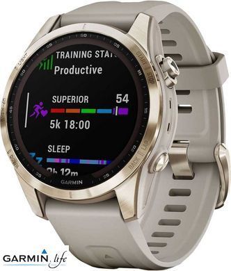 Смарт-часы Garmin Fenix 7S Sapphire Solar C. Gold Titanium w. Light Sand Band