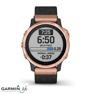 Спортивний годинник Garmin Fenix 6S Pro Sapphire Rose Gold with Heathered Black Nylon Band 010-02159-37