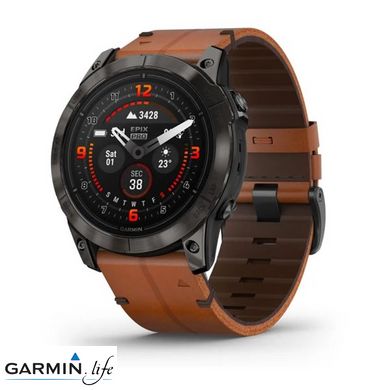 Смарт-годинник Garmin Epix Pro Gen 2 Sapphire 51mm Carbon G. DLC Tit. with Chestnut L. Band