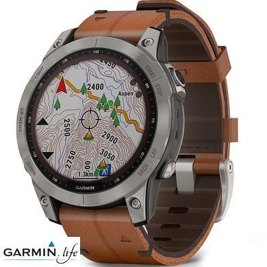 Смарт-годинник Garmin Fenix 7 Sapphire Solar Titanium with Chestnut Leather Band