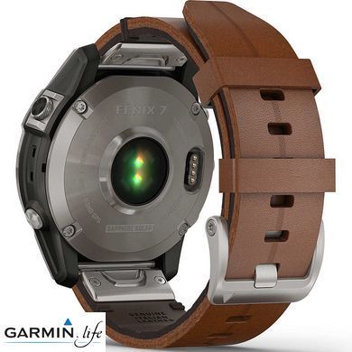 Смарт-годинник Garmin Fenix 7 Sapphire Solar Titanium with Chestnut Leather Band