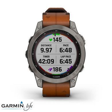 Смарт-годинник Garmin Fenix 7 Sapphire Solar Titanium with Chestnut Leather Band