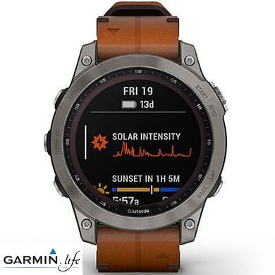 Смарт-годинник Garmin Fenix 7 Sapphire Solar Titanium with Chestnut Leather Band