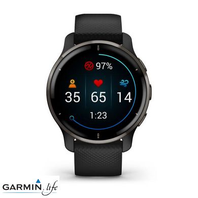 Смарт-годинник Garmin Venu 2 Plus Slate Stainless Steel Bezel with Black Case and Silicone Band 010-02496-11