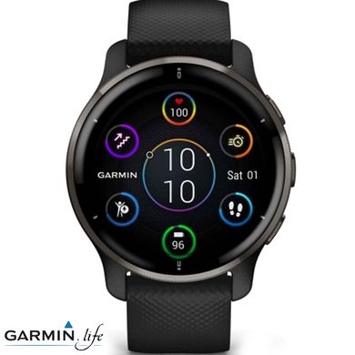 Смарт-годинник Garmin Venu 2 Plus Slate Stainless Steel Bezel with Black Case and Silicone Band 010-02496-11