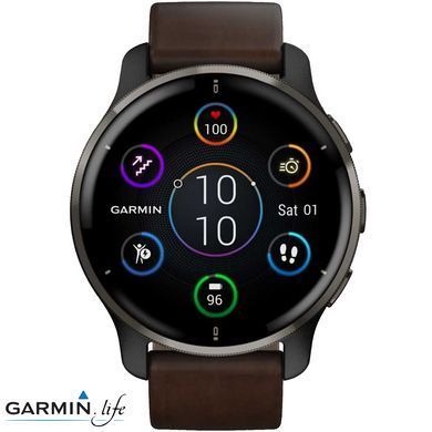 Смарт-годинник Garmin Venu 2 Plus Slate S. Steel Bezel W. Slate Case And B. Leather Band