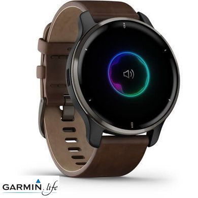 Смарт-годинник Garmin Venu 2 Plus Slate S. Steel Bezel W. Slate Case And B. Leather Band