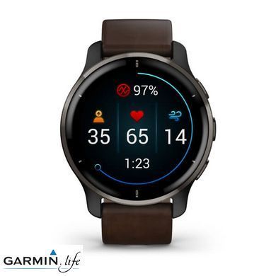 Смарт-годинник Garmin Venu 2 Plus Slate S. Steel Bezel W. Slate Case And B. Leather Band