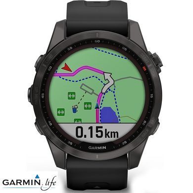 Смарт-часы Garmin Fenix 7S Sapphire Solar Carbon G. DLC Titanium w. Black Band