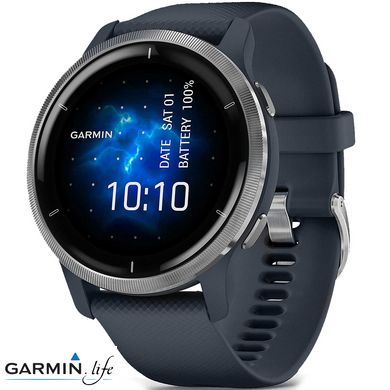 Смарт-годинник Garmin Venu 2 Silver Bezel with Granite Blue Case and Silicone Band