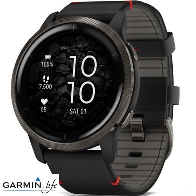 Смарт-годинник Garmin Venu 2 Slate with Black Leather Band