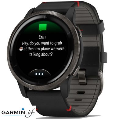 Смарт-годинник Garmin Venu 2 Slate with Black Leather Band