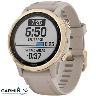 Спортивний годинник Garmin Fenix 6S Pro Solar Edition Light gold with light sand band 010-02409-11