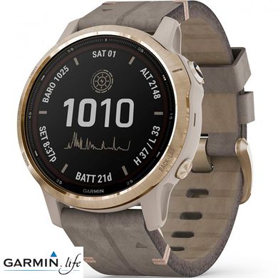 Спортивний годинник Garmin Fenix 6S Pro Solar Edition Light gold with shale grey suede band 010-02409-26